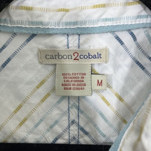 Carbon 2 Cobalt Button Down Shirt Mens M Cotton Striped Long Sleeve Pockets - Picture 3 of 7